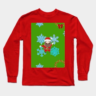 Santa Claus with a Christmas tree seamless pattern on a green background Long Sleeve T-Shirt